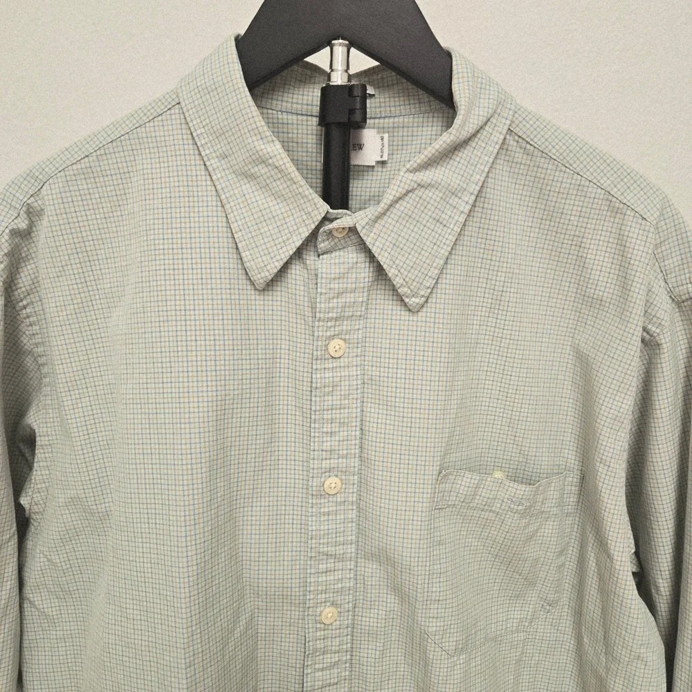J.Crew Mens XL Long Sleeve Button Down Shirt Green Blue Micro Check Cotton - Picture 2 of 9